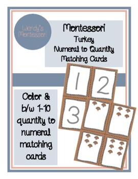 Preview of Montessori Turkey 1-10 Quanity to Numeral Matching Cards November Freebie