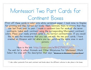 Preview of Montessori Two Part Cards for Continent Boxes