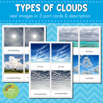 Preview of Montessori Types of Clouds 3 Part Card and Definition