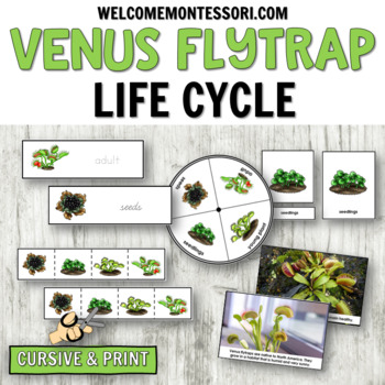 Preview of Montessori Venus Flytrap Life Cycle Pack - cursive or print science activities