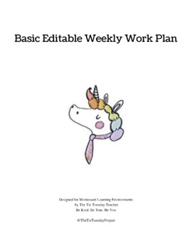 Preview of Montessori Weekly Work Plan (editable)