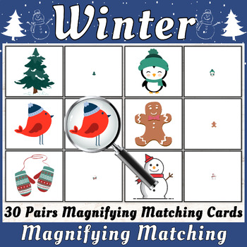 Preview of Montessori Winter Magnifying Matching Activity Cards Montessori Winter Activity