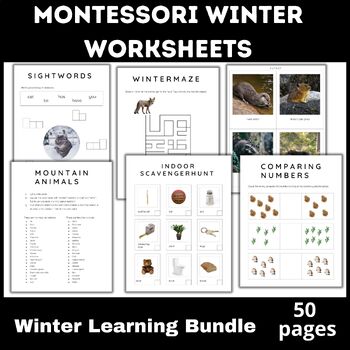 Preview of Montessori Winter Worksheets bundle