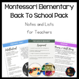 Montessori Back to school pack (Elementary Teacher Class Set-Up)