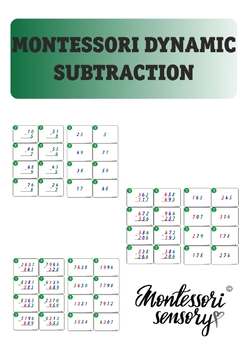 Preview of Montessori dynamic subtraction equation cards with control - 90 cards