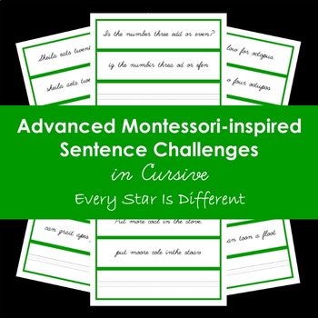 Preview of Montessori-inspired Advanced Sentence Challenges in Cursive