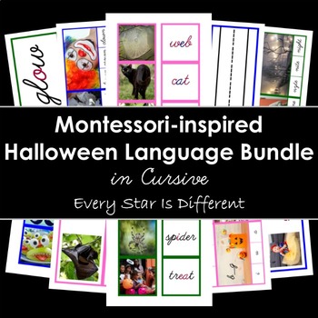 Preview of Montessori-inspired Halloween Language Bundle in Cursive
