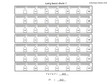 Preview of Montessori long bead chain 7 - 7 tables multiplication worksheet