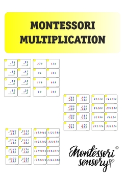 Preview of Montessori multiplication equation cards with control - 90 cards