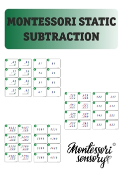 Preview of Montessori static subtraction equation cards with control - 90 cards