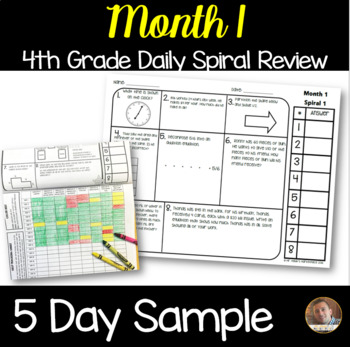 Preview of **Month 1** Math Spiral Review 5-Day SAMPLE: Daily Math for 4th Grade