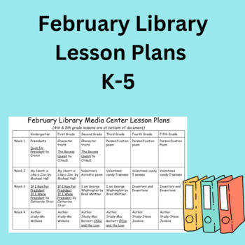 Preview of Month February Library 4 weeks of Lesson Plans K-5