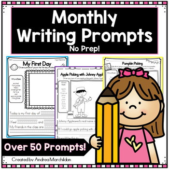 Monthly Writing Prompts for the Year by Andrea Marchildon | TpT