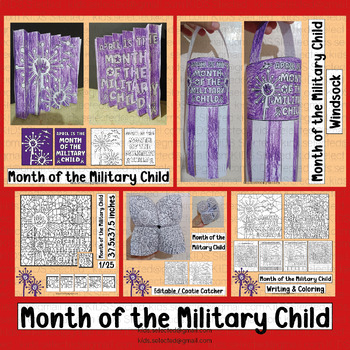 Preview of Month of the Military Child Activities Purple Bulletin Board Coloring Craft Art