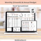 Monthly (3/month) Budgets & Annual Budget Excel Spreadsheet