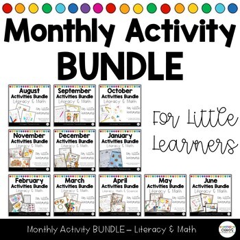 Preview of Monthly Activities Bundle | Year Long | Literacy Math | Centers | Worksheets