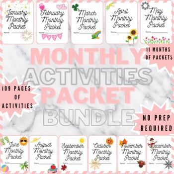 Preview of Monthly Activities Packet BUNDLE-Writing,Math,Word Searches,Coloring Pages&More!