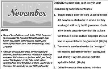 Preview of Monthly American History Journals - November