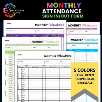 Preview of Monthly Attendance Sign-In Sign-Out Sheet Printable