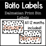 Monthly BOHO dalmation bin labels for organization