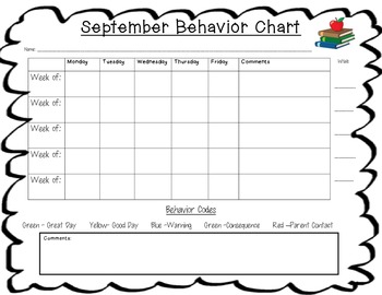 Monthly Behavior Charts For Students
