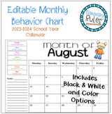 Editable Monthly Behavior Chart Calendar 2020-2021 & 2021-2022 + Parent Letter