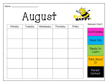 Monthly Behavior Chart Calendar