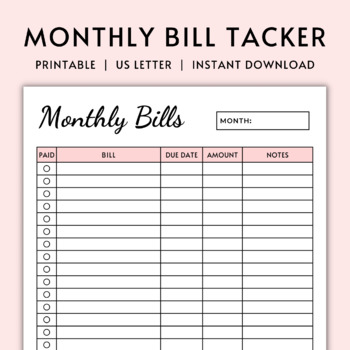 Bill Payment Tracker, Bill Organizer, Bill Due Planner, Bill Tracker, Weekly  Budget Planner, Monthly Bill Tracker - MakeMeDesign