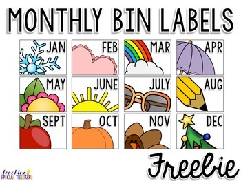Preview of Monthly Bin Labels FREEBIE