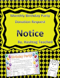 Monthly Birthday Party Donation Request Notice