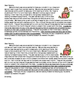 book report letter to parents