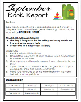 Preview of Monthly Book Report Rubrics