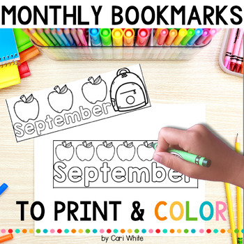 Preview of Printable Bookmarks to Color Months Library Center Station Activities