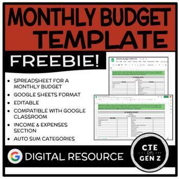 Preview of Monthly Budget Template *FREEBIE* - Google Sheets