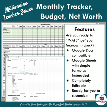 Preview of Monthly Budget Tracker & Spreadsheet 100% Editable & Printable G-Sheet & Doc