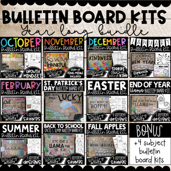 Preview of Monthly Bulletin Boards Kits - Writing Activities - Yearlong Bundle - Door Decor