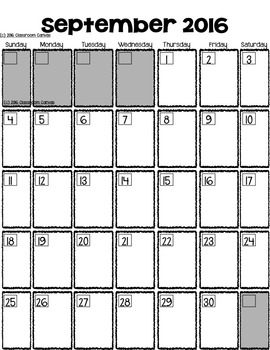 FREEBIE Monthly Calendar: 2016 - 2017 by Classroom Canvas | TPT