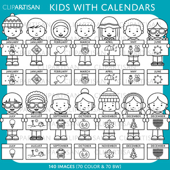 kids calendar clipart black and white