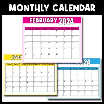 Preview of Monthly Calendar Templates 2024 | Back to School Templates | New Year 2024
