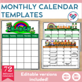 Monthly Calendar Templates EDITABLE