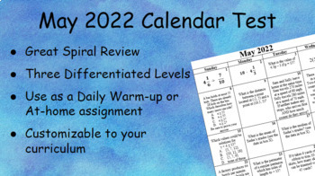 Preview of Monthly Calendar Test Spiral Math Review- May 2022
