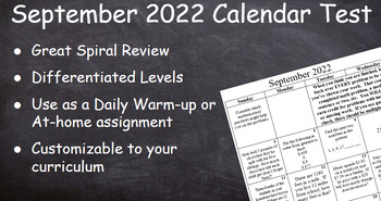 Preview of Monthly Calendar Test Spiral Math Review- September 2022