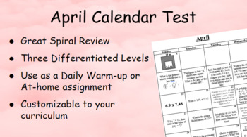 Preview of Monthly Calendar Test Spiral Review- April 2022