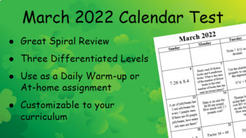 Preview of Monthly Calendar Test Spiral Review- March 2022