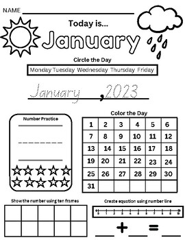 Monthly Calendar Worksheets Kindergarten by Oreonia Amos | TPT