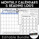 Editable Monthly Calendars and Reading Logs 2020-2024 Bundle