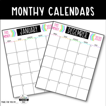 Monthly Calendars (2020-2021) by A Creative Teaching Tale | TpT