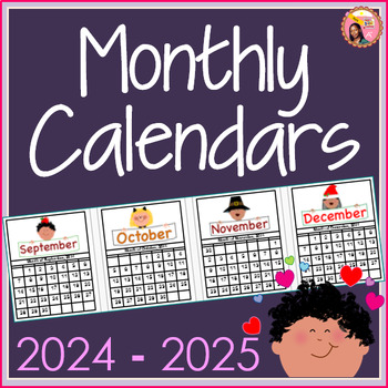 Preview of 2024 - 2025 Calendars with Themed Headers - Updated Each Year