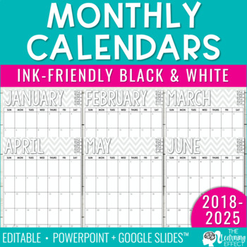 Monthly Calendar - 2020 Through 2025 FREE Updates | Editable | TpT