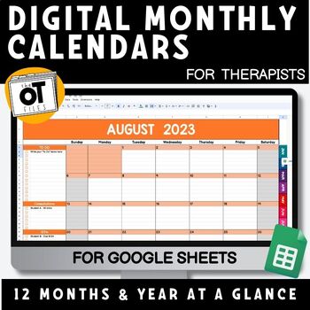 Preview of Monthly Calendars - Digital Planner for Occupational Therapy